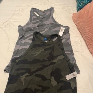 Two Old navy camo racerback tanks one gray one green NWT